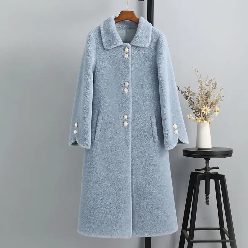 

Women 2022 Winter New Fashion Mid-long Sheep Shearing Coats Female Real Lamb Fur Outwears Ladies Solid Color Slim Jackets M403