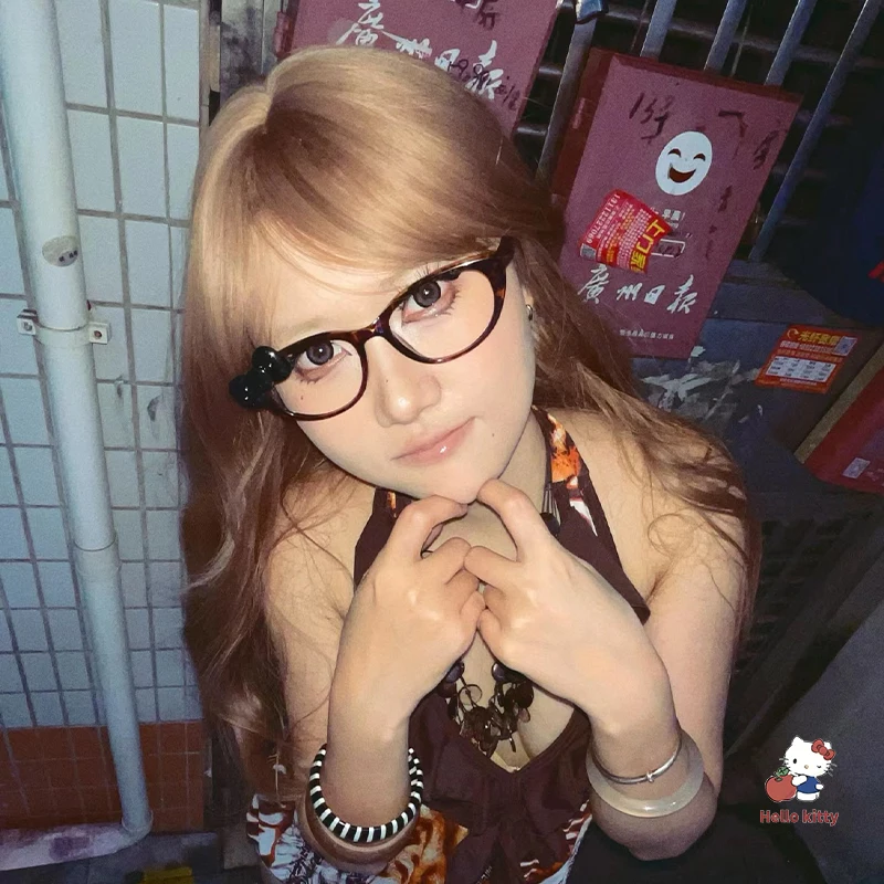 Ретро-очки Hello Kitty Y2K с плоским искусственным рисунком аниме Kawaii оправа для очков