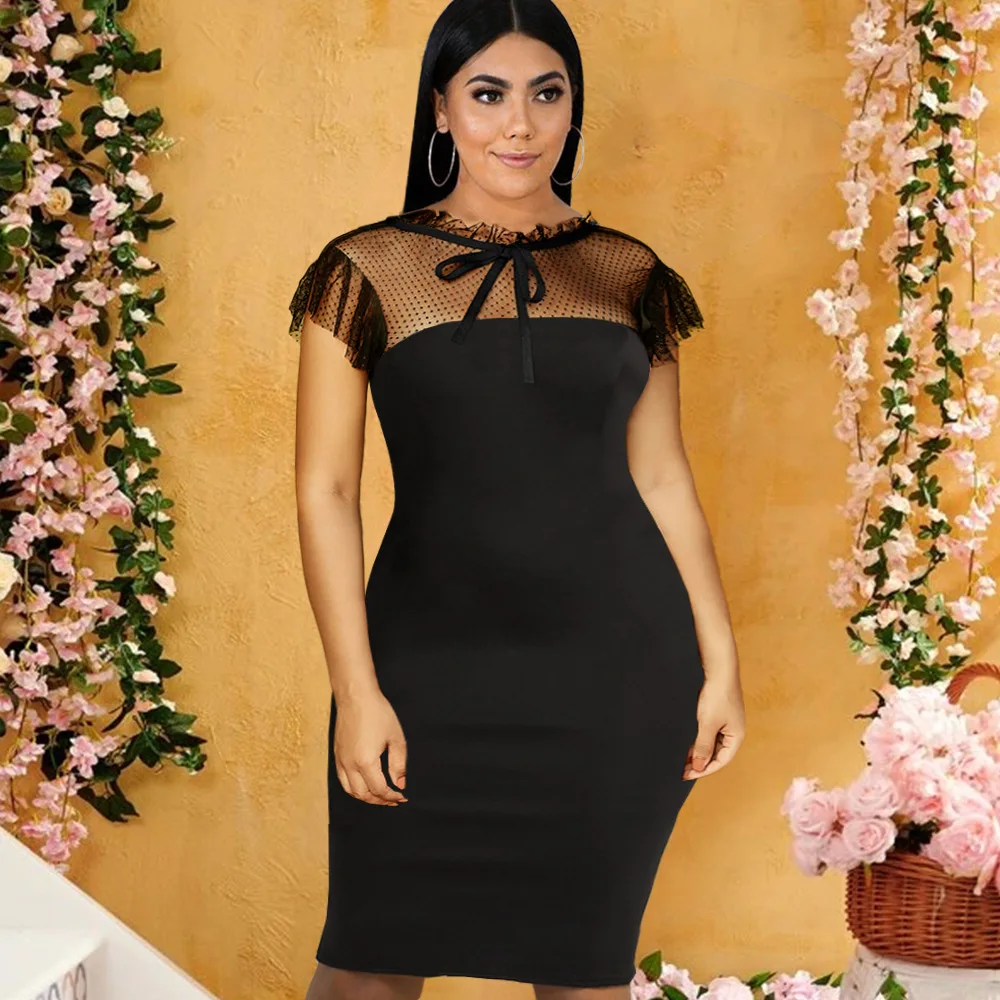 

Elegant Dress Round Neck Panel Sheer Dot Mesh Party Dress Banquet Cocktail Evening Dresses For Women Party 2022 Summer New