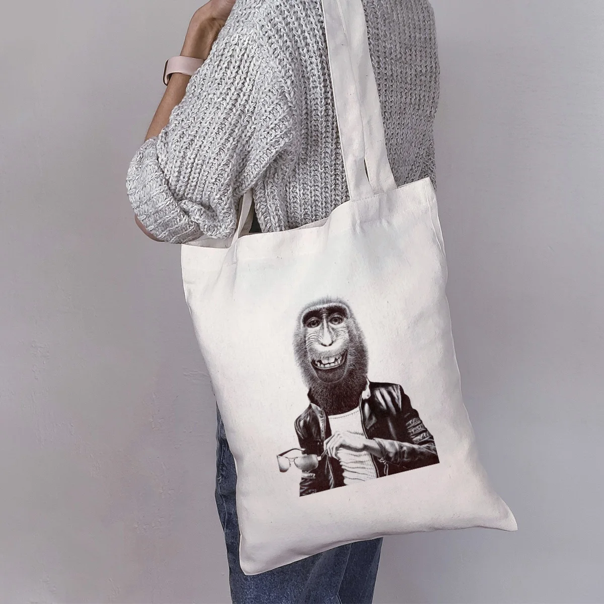 Сумка-шоппер CoolPodarok Обезьяна в кожаной куртке |
