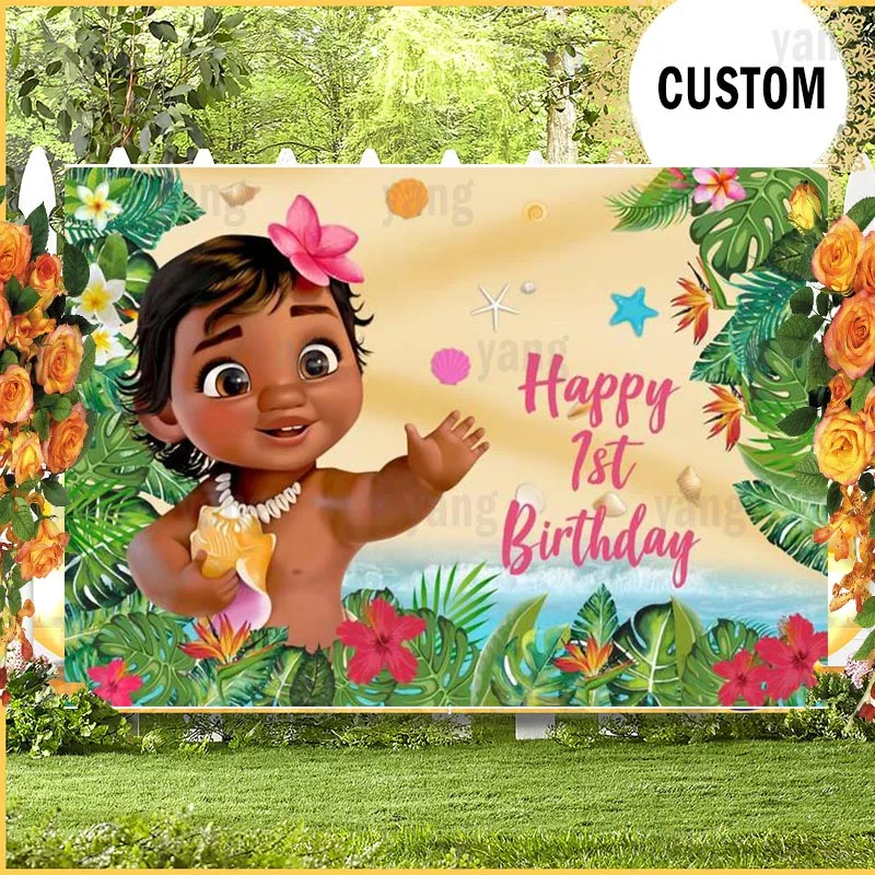 

Disney 1st Baby Moana Photo Backdrop Girls Princess Newborn Happy Birthday Party Vaiana Decoration Photography Background Banner