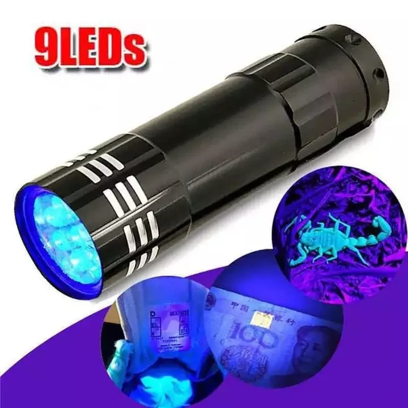 

9LEDs UV Flashlight UV Flashlight with Zoom Function Mini UV Black Light Pet Urine Stain Detector Scorpion Hunting