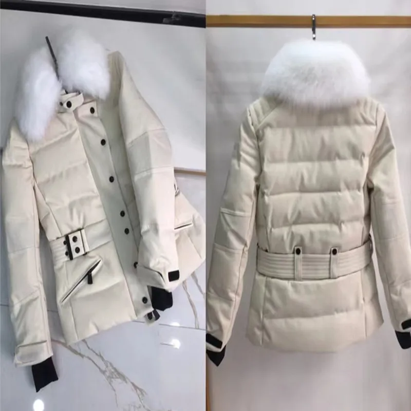 

Down jacket women's 2022 new fashion big real fox fur collar belt stitching 90% white duck down white coat ladies