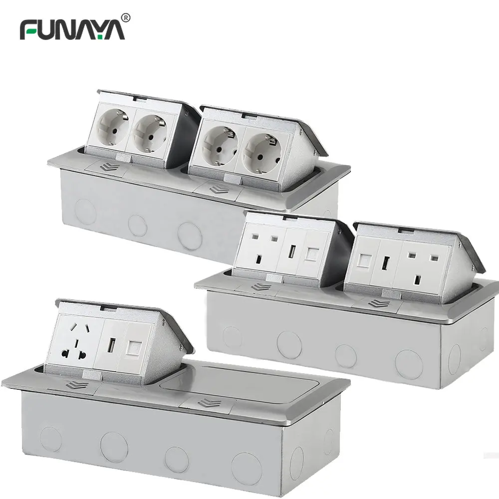 

Pop Up Sockets EU/US/UK/GENERAL/Th Aluminum Double Pop-up Ground with USB Multi-function 110v 220v 2500W 2 Outlets Black Socket