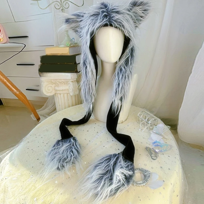 Повязка на голову для косплея утепленная меховая шапка с волком альпинизма