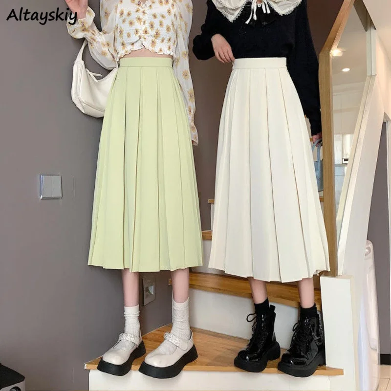 

Skirts Women Summer Folds Elegant Tender Friends Basic All-match Sweet StreetWear Mujer Chic Casual Simple Korean New Arrival
