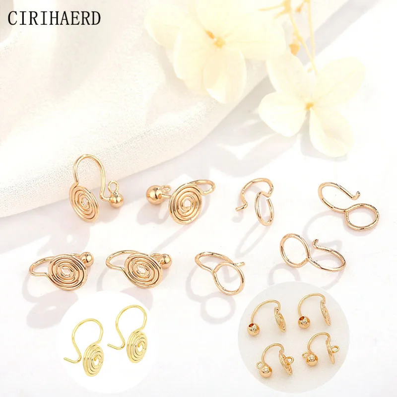 

6 Types 14K Gold Plated Brass Ear Clip DIY Jewelry Supplies Materials Earrings Setting Base Connectors Earring Hooks Wholesale