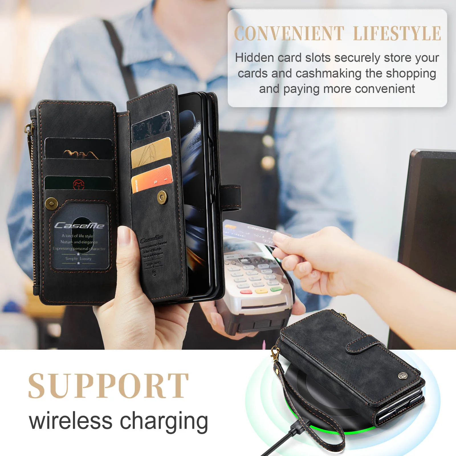 Wallet For Samsung Galaxy Z Fold 4 Case Multi Card Slot Holder with Lanyard Zipper Cover Shockproof Leather Case For Z Fold3 W22