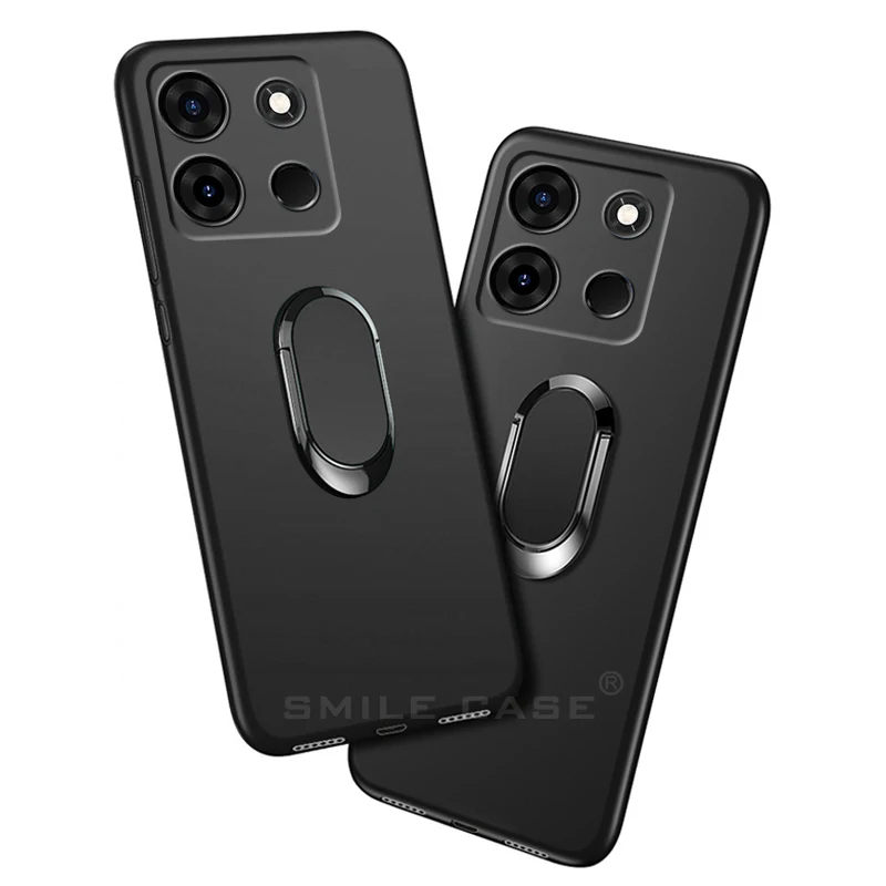 

Phone Funda Infinix Smart 7 Plus Case 6.6 Inch Black Finger Ring Soft Silicone Coque for Infinix Smart 7 Plus Cover