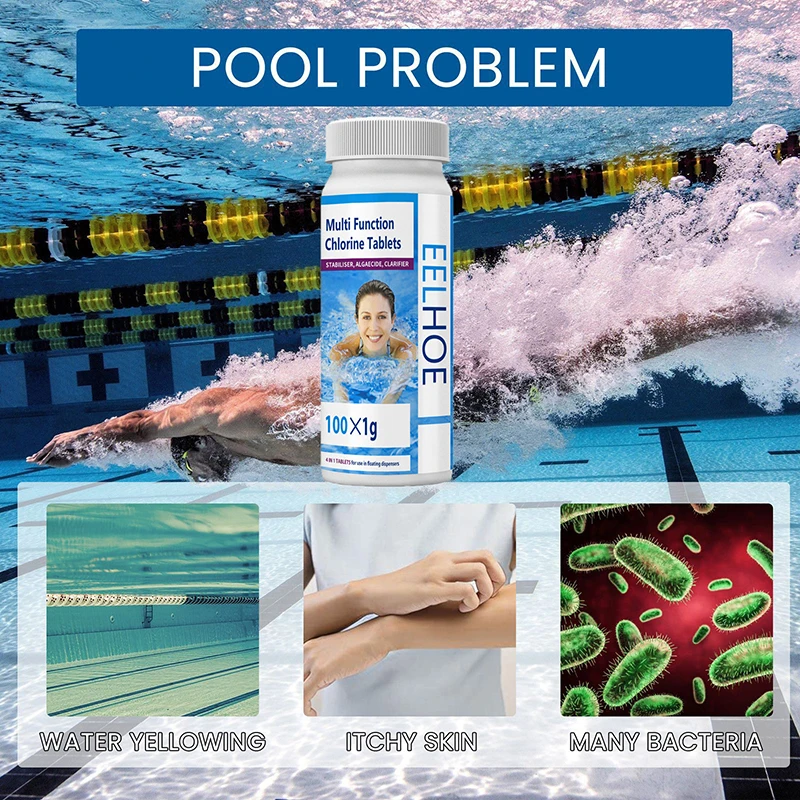 

100Pcs/Box Swimming Pool Cleaning Tablet Chlorine Bromine Tablets Cleaner Swimming Spa Hot Tub Cleaning Supplies