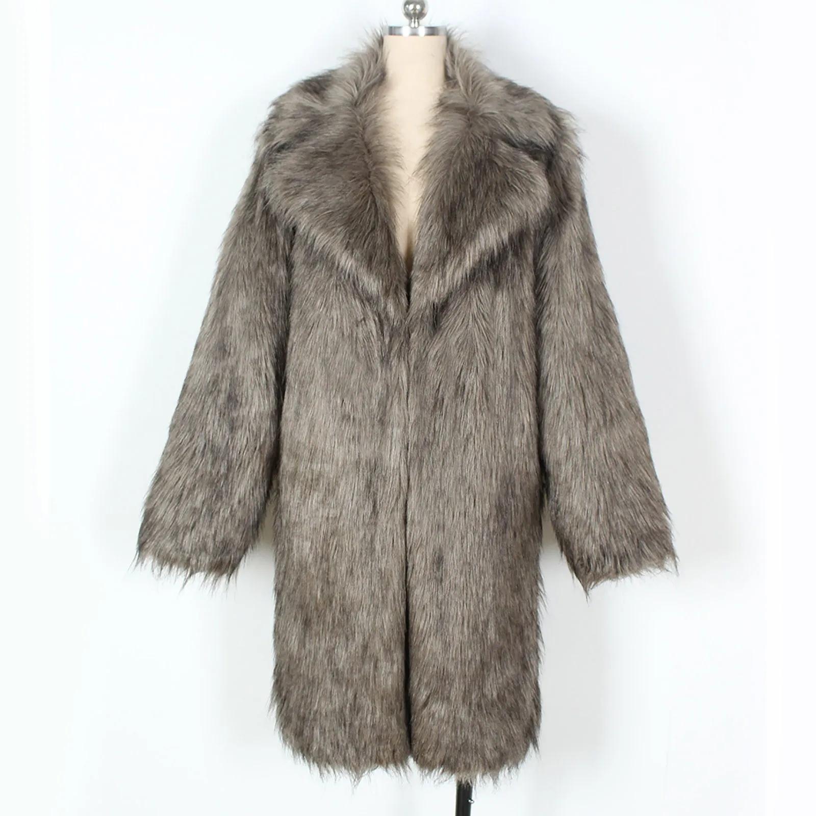 Женское пальто с меховыми лацканами осенне-зимнее новое длинное из