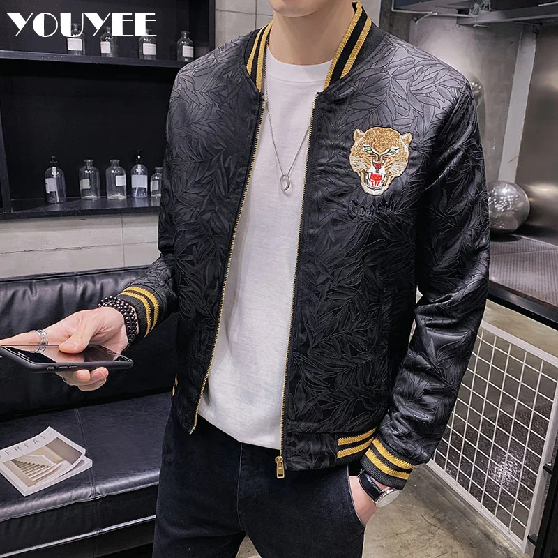 

Jacket Men's Coat Top 2023 Autumn New Trend Version Slim Casual Handsome Young Tiger Embroidery Man Outer Wear Male Overcoat