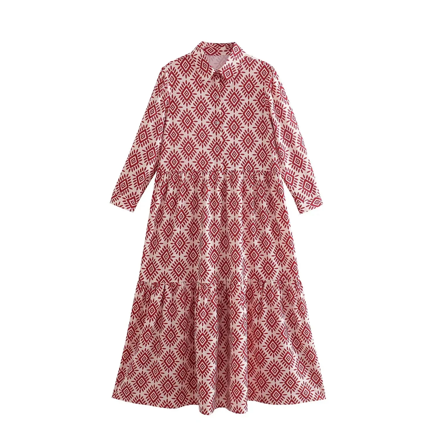 

MOYATIIY женское 2022 модное весеннее классическое красное платье средней длины с цветочным принтом женские платья с длинным рукавом