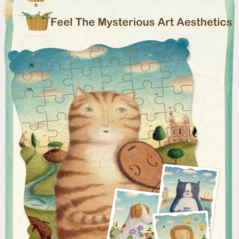 

MiDeer детская головоломка, игрушки, круглая коробка, 3Y + бумажные животные, портрет, искусство, кошка, пазл, 48 шт. для детей, подарки