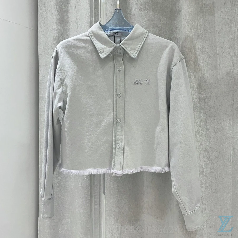 

2023 Summer New Denim Wash Pocket Letter Embroidered Short Women's Top