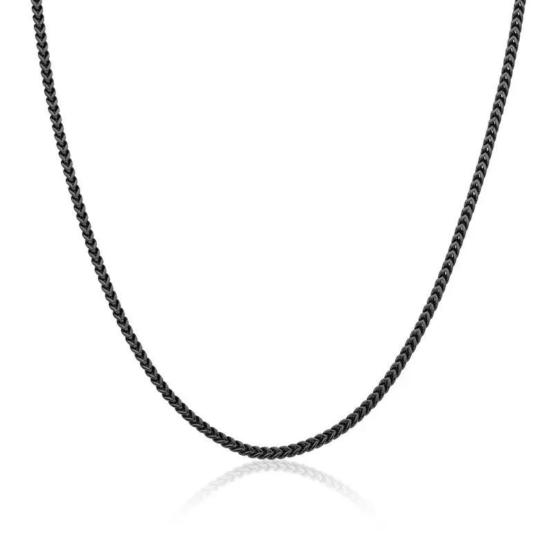 

Stainless Steel Thin Franco Chain Necklace for Men with Black Ion Plating - 24 Inches Long 2.3 MM Wide with Lobster Claw Clasp