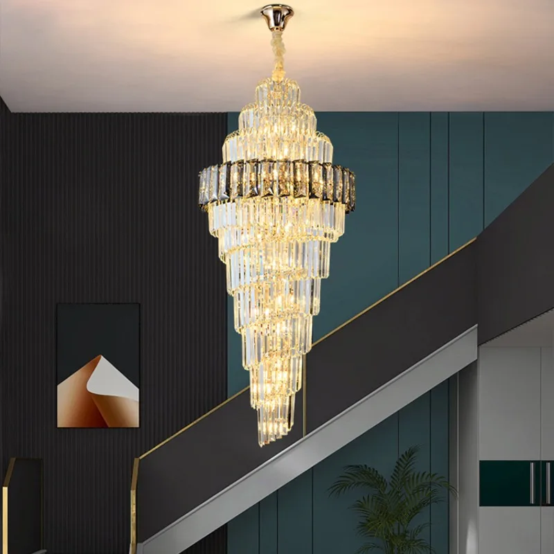 

2023 Hotel Lobby Crystal Chandelier Staircase Modern Decor Lamp Luxury Cristal Indoor Lighting Large For High Ceilings