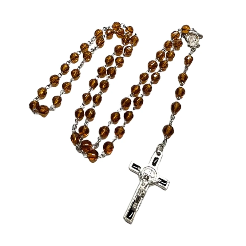 

Y1QB 8mmBeads Rosary Necklace Holy Church Home Bedroom Decoration