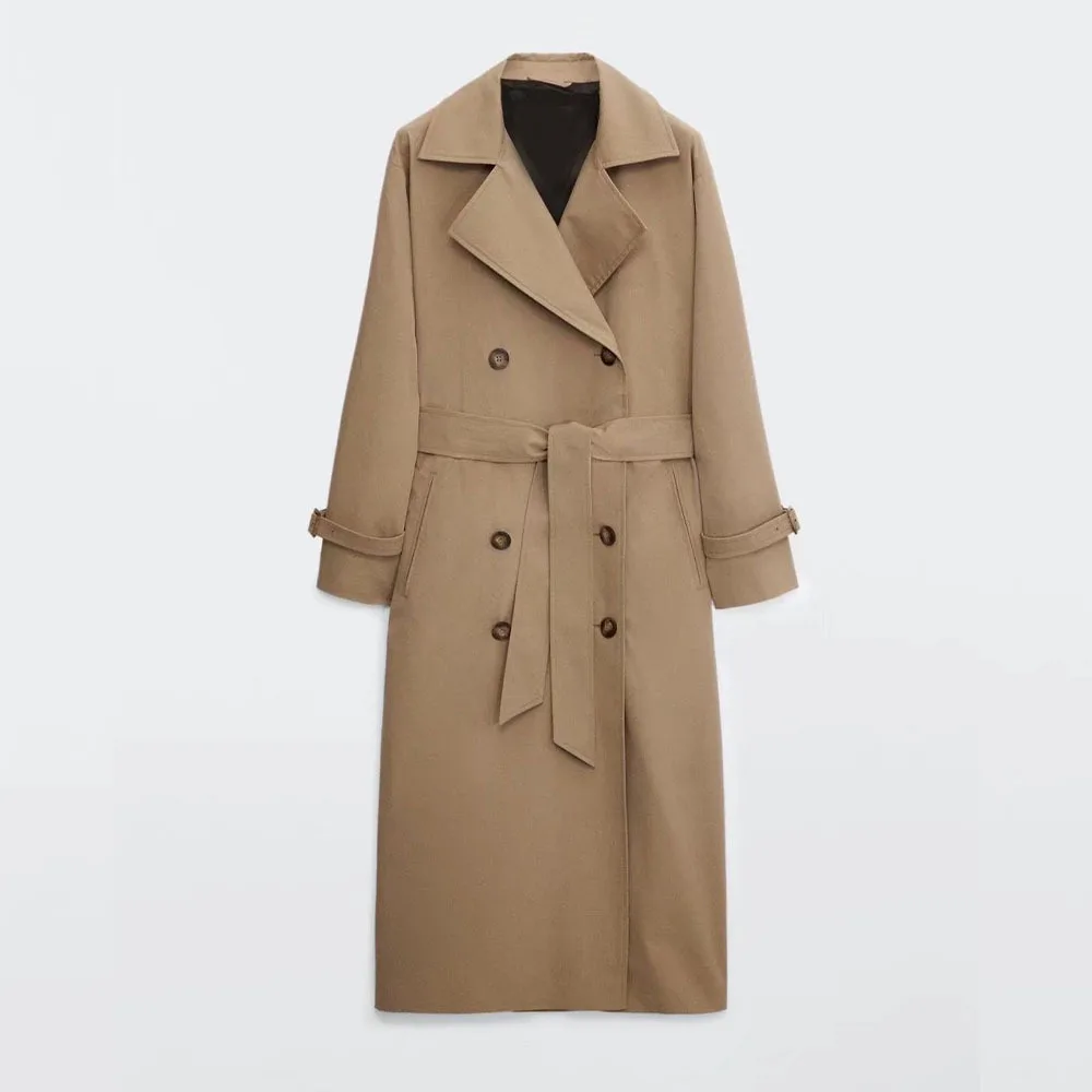 

2022 Solid Autumn/Winter New Trench Coat for Women Vintage Double Breasted Fashion Knee Length Trench Coat High Quality Belt