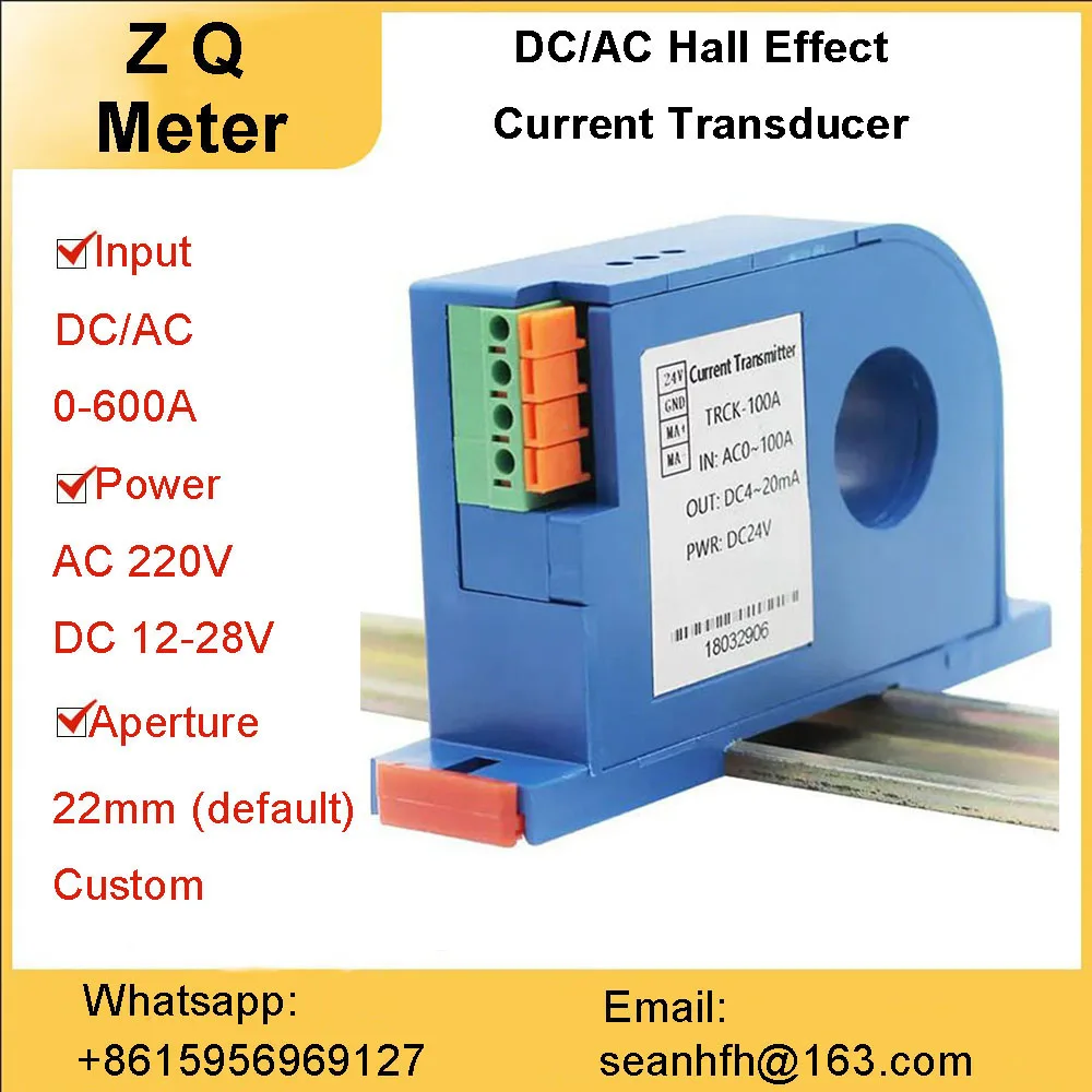 

AC 0-400A Input 4-20mA/RS485 output Din type Current Transmitter closed loop Perforated ac ampere signal transducer current sens
