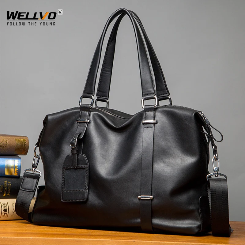 

Men's Business Travel Handbags Male High Quality PU Leather Shoulder Bags Large Capacity Luggage Pack Bag Duffle Tote XA743ZC