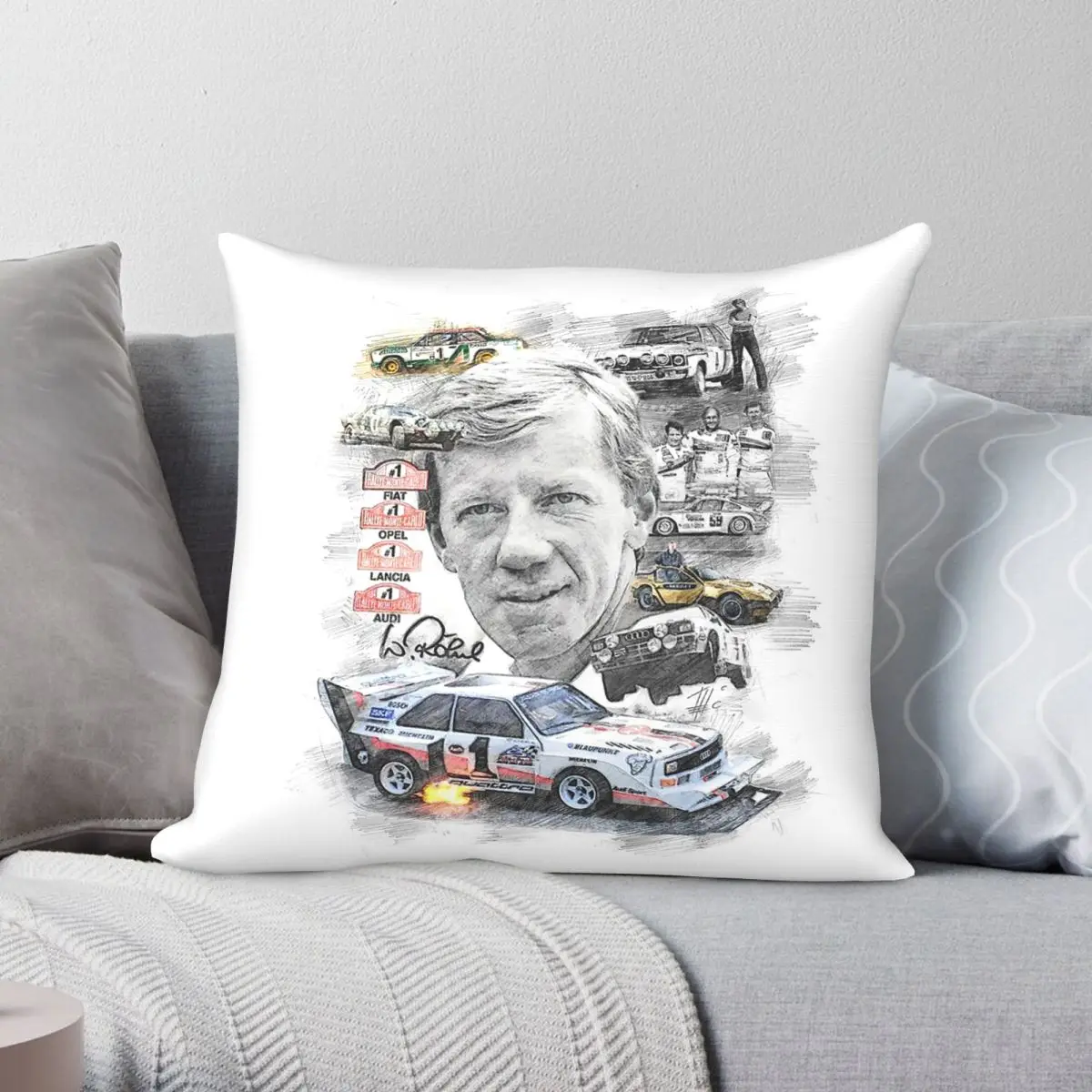 Фото Квадратная наволочка Walter Rohrl Racing Driver из полиэстера, льна и бархата, креативная декоративная наволочка на молнии, чехол для автомобильной подушки №1