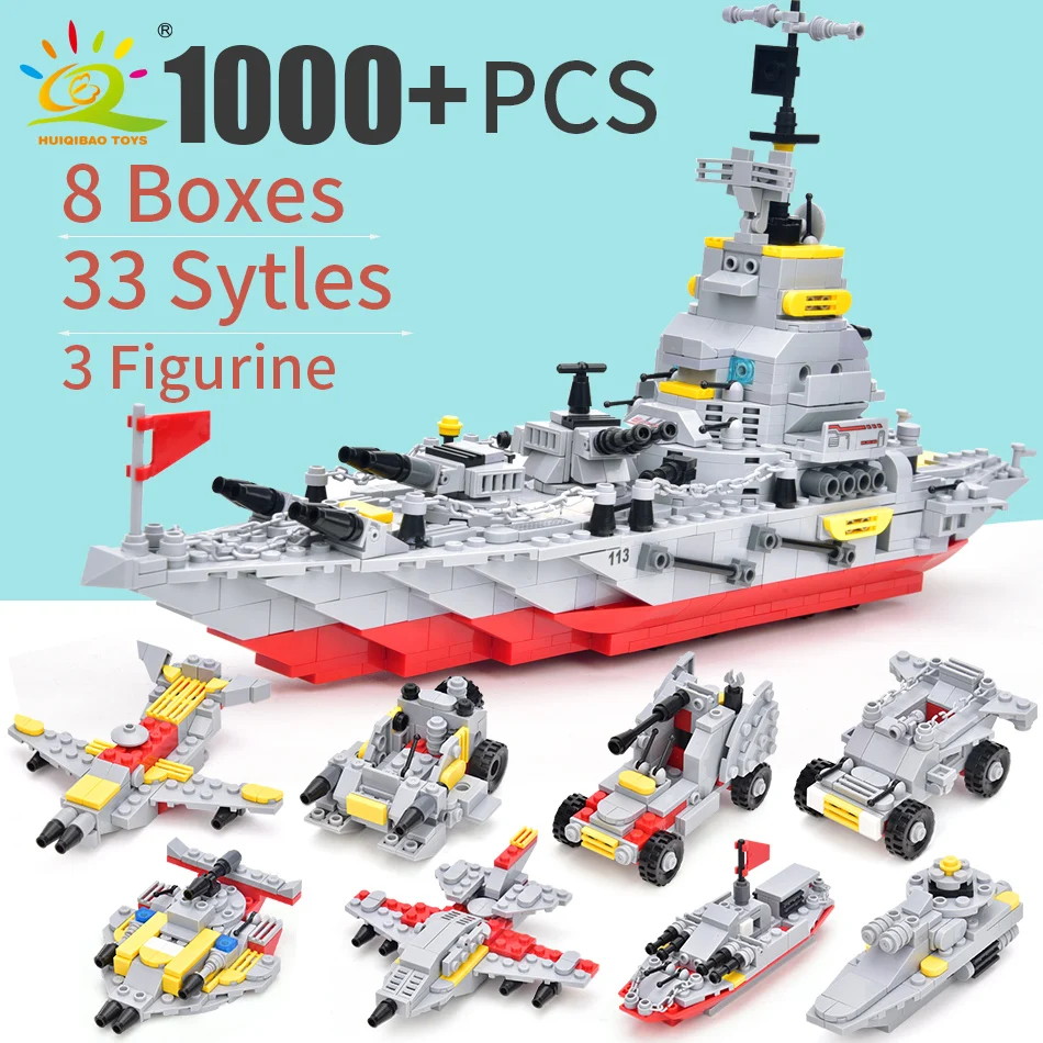 HUIQIBAO военные корабли крейсер корабль строительные блоки Набор для мальчиков