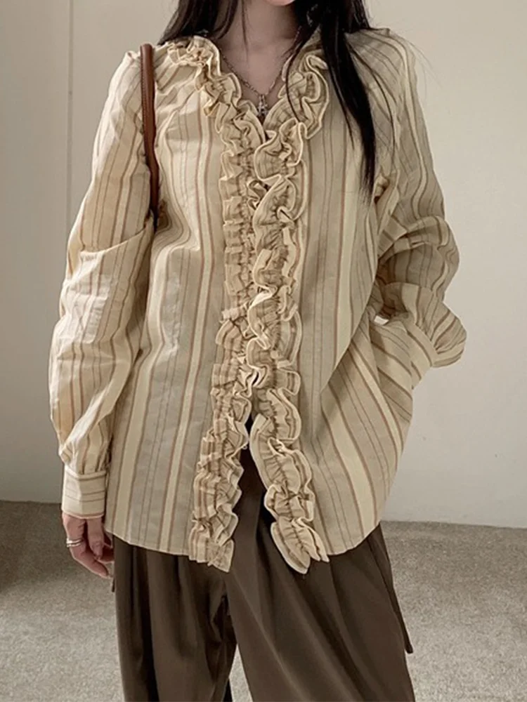 Женская рубашка полосатая Maillard с v-образным вырезом и длинными рукавами