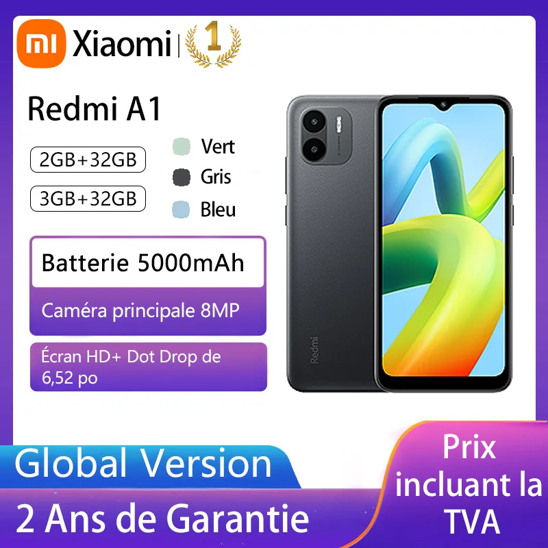 Xiaomi Redmi A1 smartphone  version mondiale  2 Go + 32 Go  MTK Helio A22  appareil photo 8mp