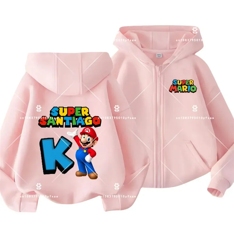 ABCDE Alphabet Kids Zipper hoodie Super Mario Cartoon Print Game series boys and girls Kawaii knitwear Autumn Winter coats