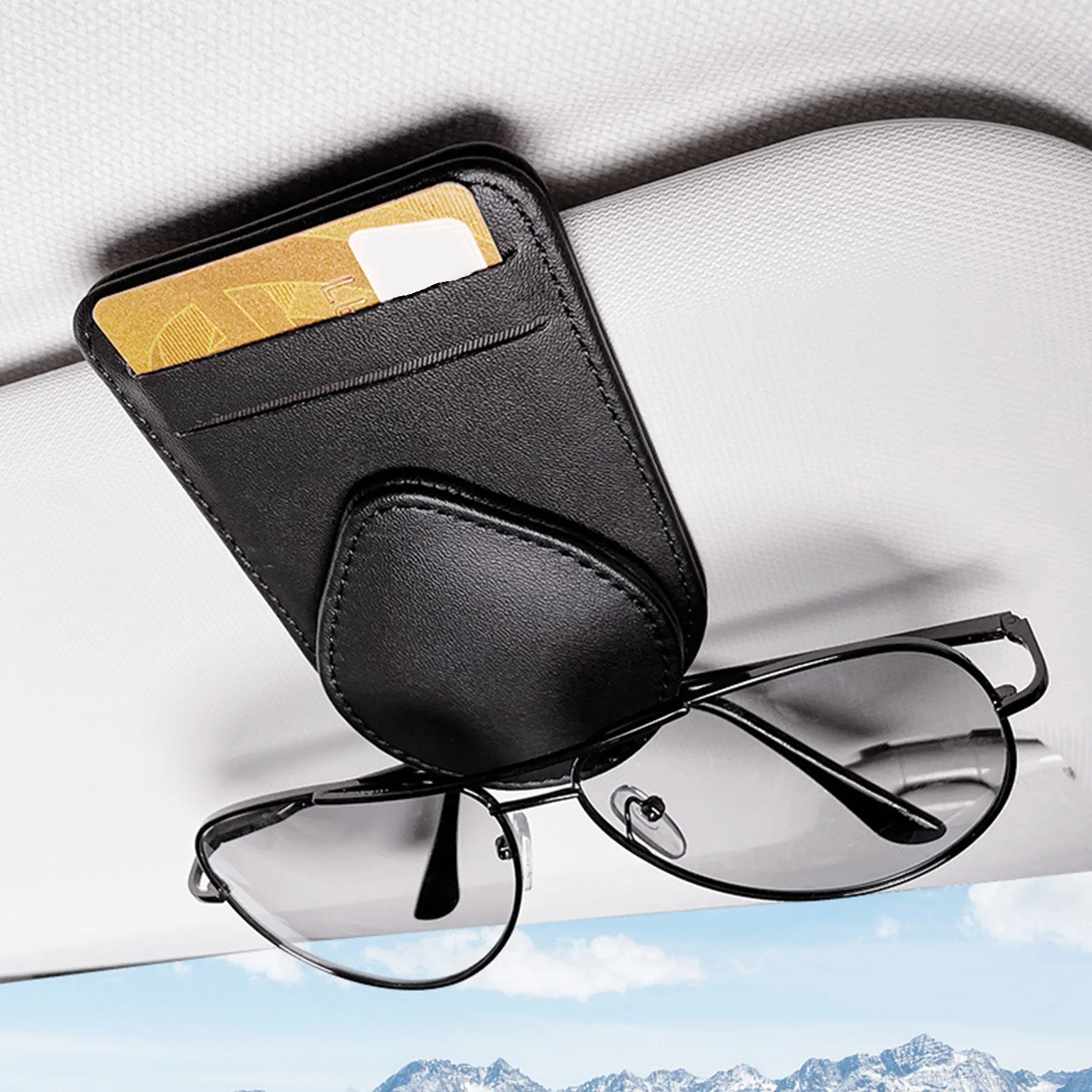 Leather Sun Visor Glasses Clip Universal Car Interior Card Ticket Fastener Portable Sunglasses Holder Clips Auto Accessories