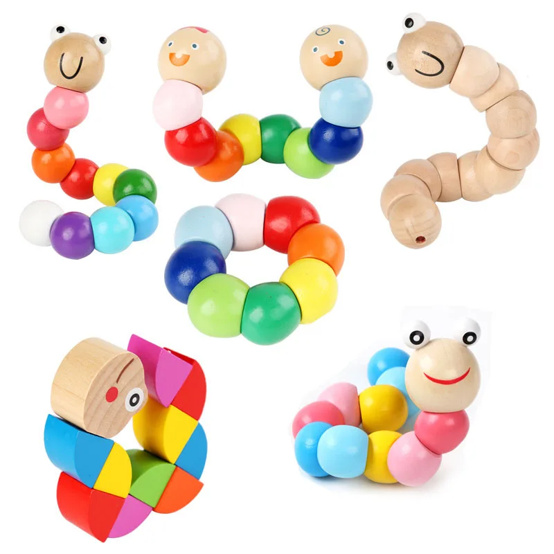 

Wooden Colorful Smooth Blocks Worm Toys Cute Cartoon Twisted Insect Caterpillar Block Ability Game Baby Fingers Exercise Gadget