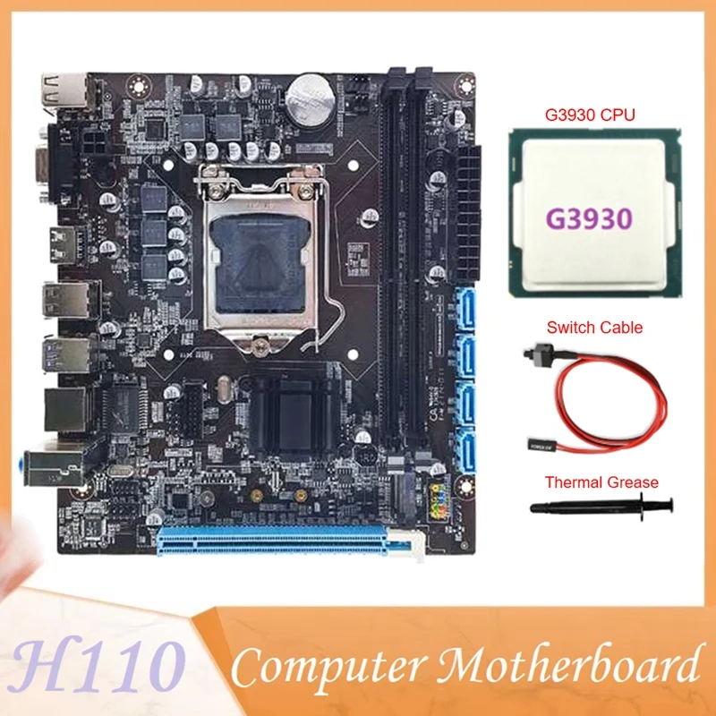 

Материнская плата H110 для компьютера поддерживает процессор LGA1151 6/7 поколения DDR4 RAM + процессор G3930 + кабель переключателя + термопаста