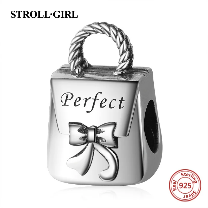 

100% 925 sterling silver Beads lovely handbag Charms fit original European bracelet fashion jewelry Making for women gift