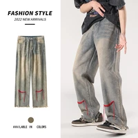 y2k casual jeans oversize straight leg baggy pants vintage old style trend embroidered trousers mens womens hip hop streetwear