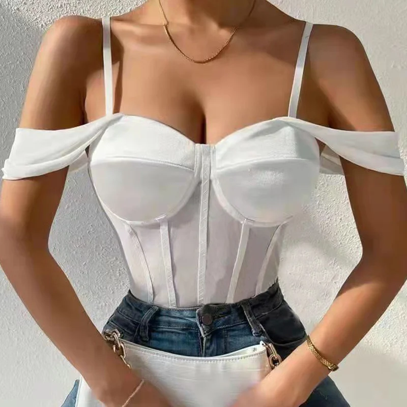 

SUJYing New Fashion 2023 Summer New Style Solid Color Ding Mesh Splice Spice Girl Sling Cuff Top