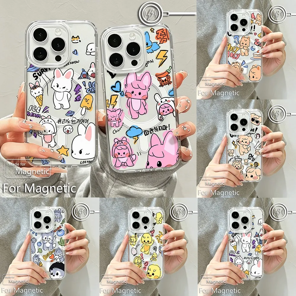 Фото Магнитный чехол для iPhone 18 17 16 15 14 13 12 11 8 7 Air Plus Pro Max X XR XSMax, мягкий прозрачный чехол из ТПУ с мультяшным принтом S-skzoos №1