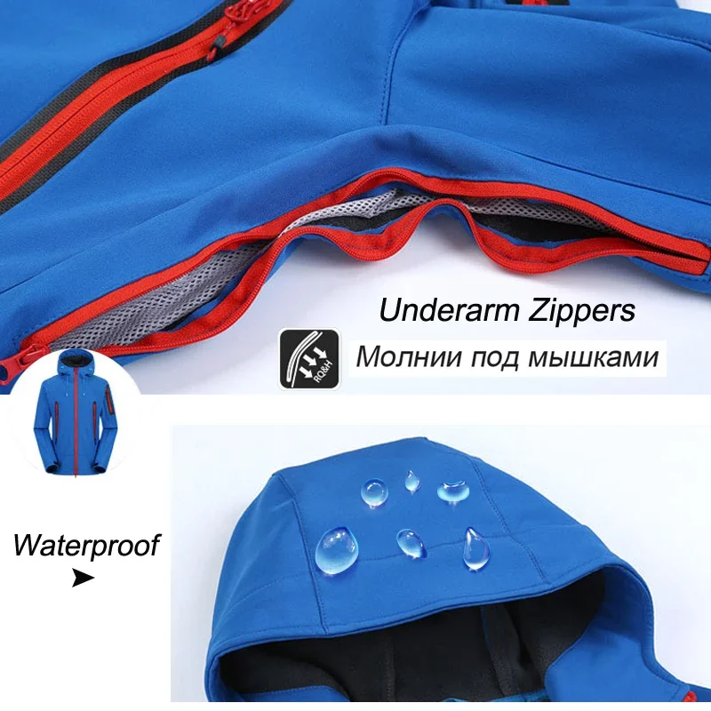 Męska zimowa kurtka z miękkiej skorupy + spodnie wodoodporna ciepła górska kempingowa zewnętrzna polarowa oddychająca wiatrówka