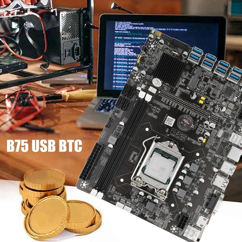 

Комплект материнской платы B75 12USB для майнинга BTC + ЦП + 2x4G DDR3 ОЗУ + переключатель кабеля + SATA кабель 12XPCIE USB3.0 LGA1155 слот DDR3 SATA3.0