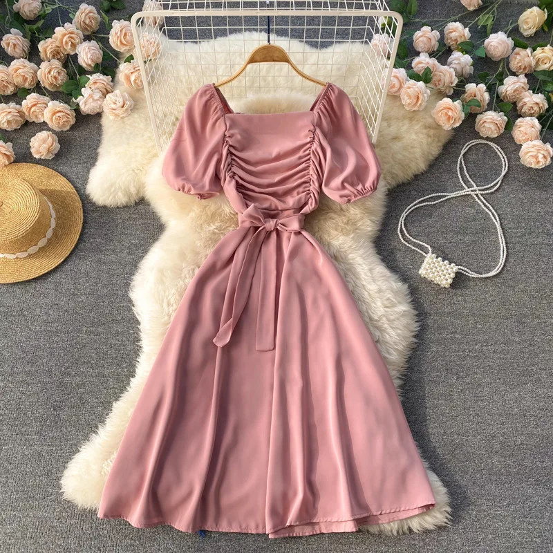 

2022 summer new solid color waist short-sleeved maternity dress one