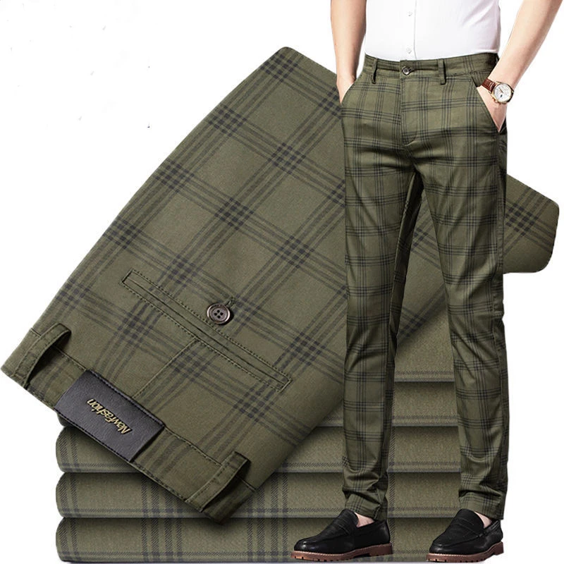 

2023 Spring and Summer New Men's Plaid Casual Pants Business Fashion Slim Stretch Male Skinny Trousers Brand Clothes 7Color Pant