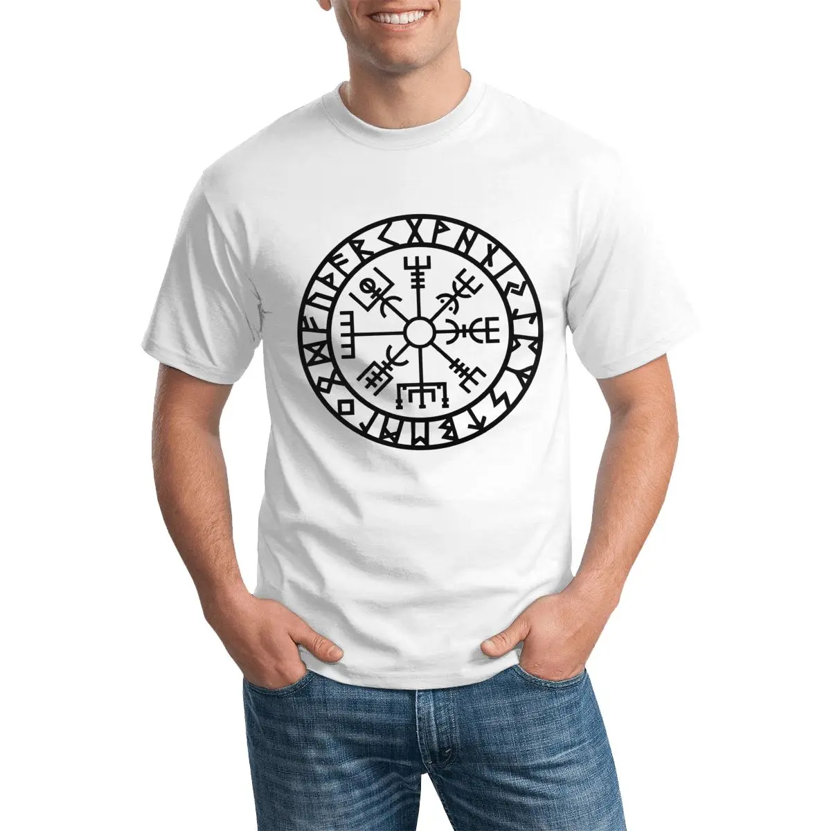 

Navigator Compass T Shirt Viking Symbol Retro Crew Neck T Shirts Fun for Men Premium Tees