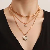 layered choker necklace gold plated pendant heart star necklace multilayer bar disc adjustable layering choker for women girls