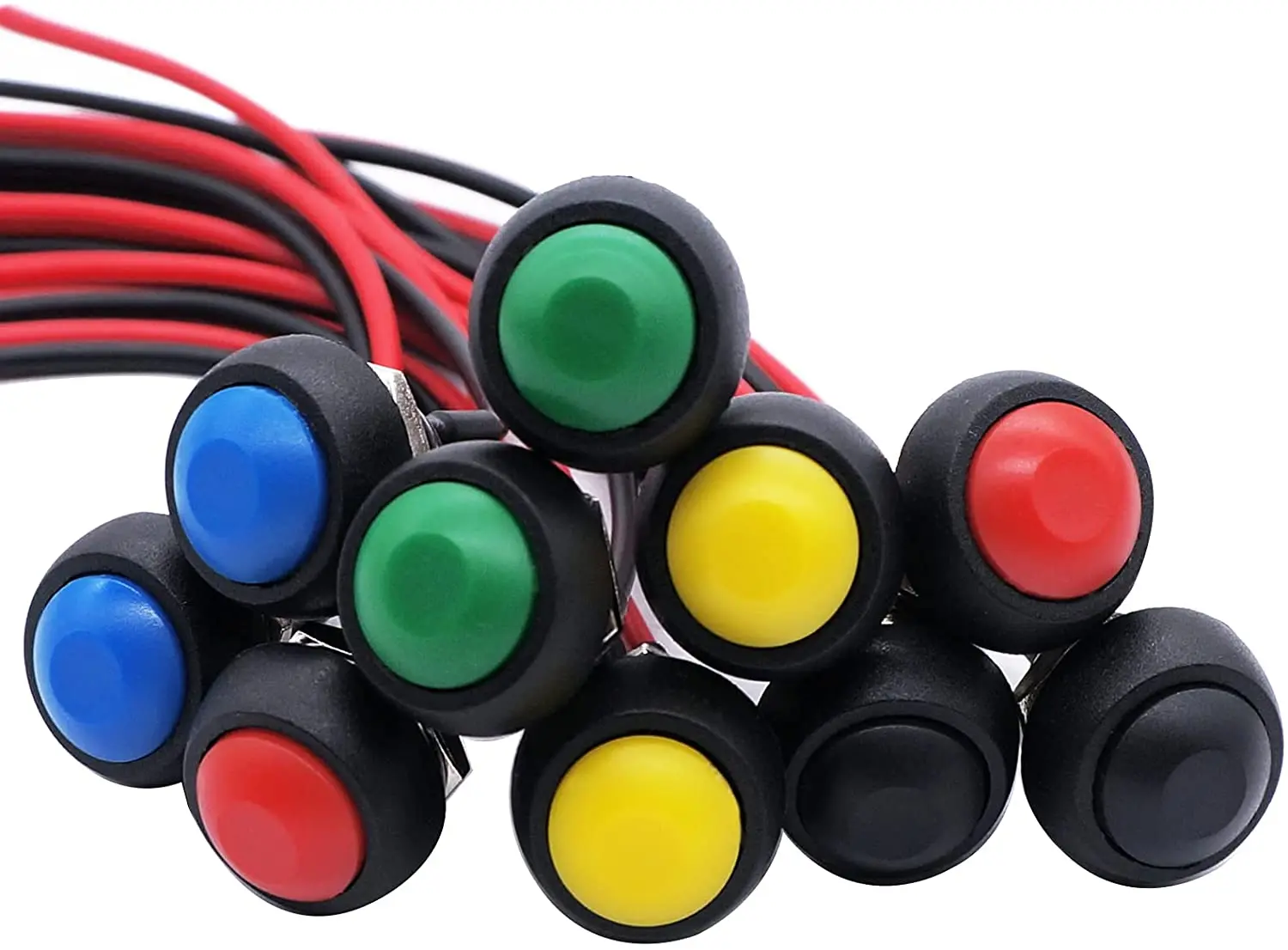 

5 Pieces 12mm Momentary Push Button Switch 1/2" Mounting Hole On Off Mini Round Waterproof 7 Color with 2 Cables