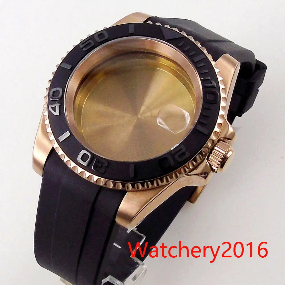 Мужские часы с черной рамкой 40 мм розовое золото чехол из нержавеющей стали