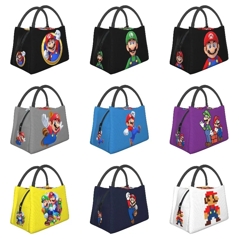 

Marios Cartoon Game Insulated Lunch Tote Bag for Women Cartoon Game Marios Portable Cooler Thermal Bento Box Hospital Office