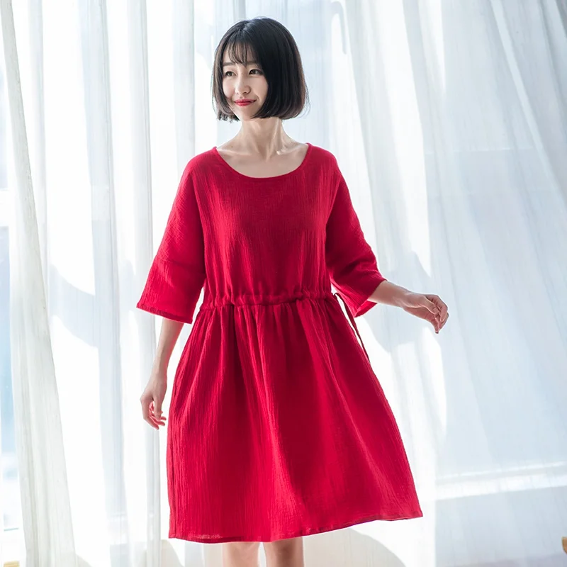 

New Fashion 2023 Summer High Quality cotton linen Loose casual Women Dresses Vintage half sleeve Dress