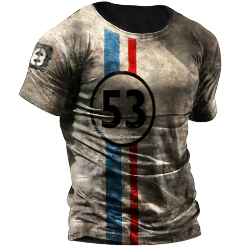 

Summer Men's Fashion Retro Short Sleeve Street Trend 3D Printing Sports Loose Casual Large T-shirt Quick Drying And Breathable