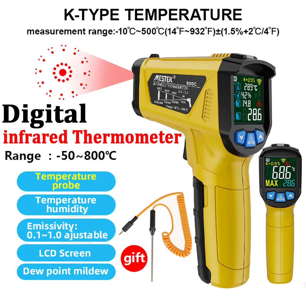 

Digital infrared Thermometer IR laser High Temperature Meter Sensor Gun LCD Screen Humidity Meter Pyrometer Digital Thermometer