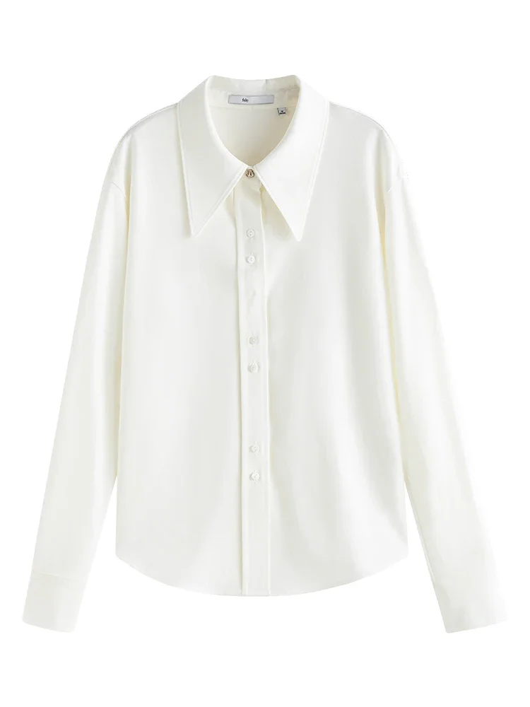 Женская Рубашка Приталенного Кроя С Французским Острым Воротником Однобортная